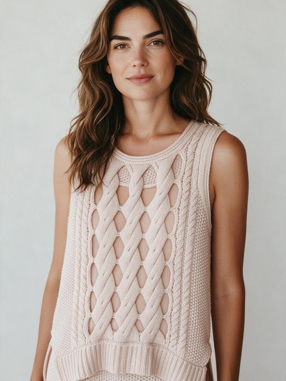 VENUS Open-Weave Knit Swim Cover-Up Tank in Blush